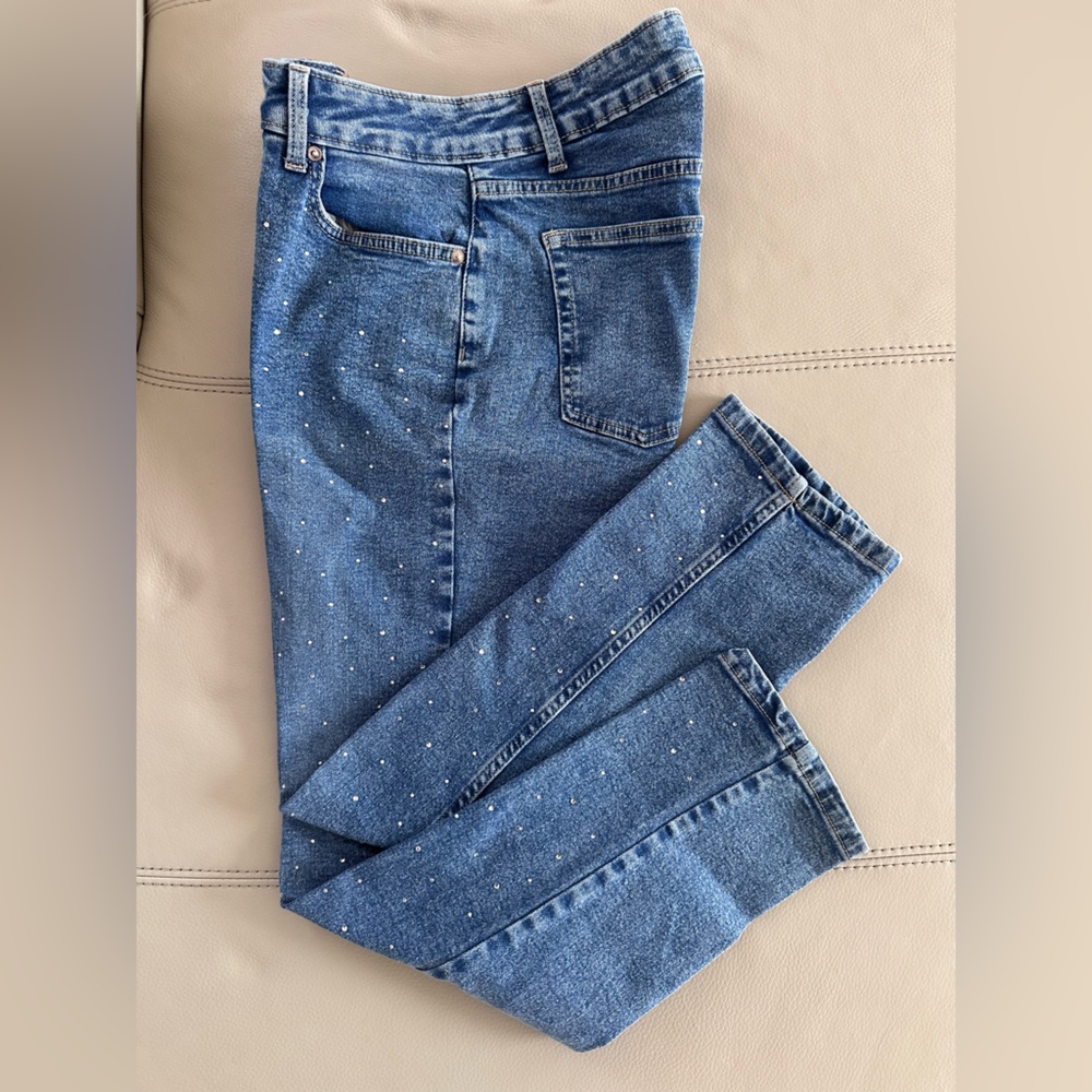 George Women's Blue Straight Leg Jeans with Stud Accents